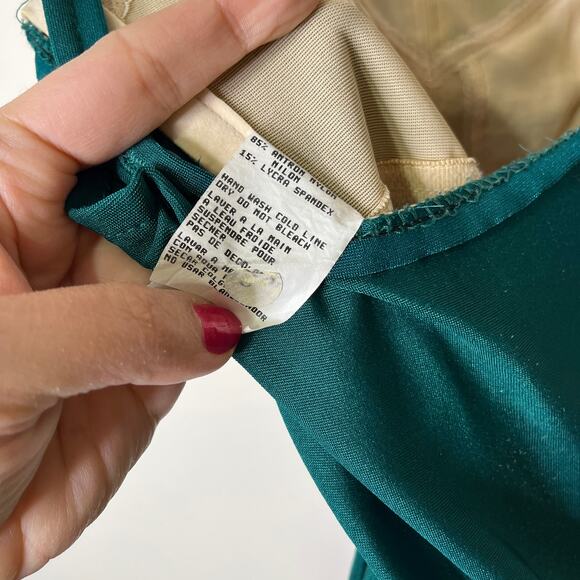 Vintage 60s 70s Roxanne Skirted One Piece Swimsuit Green 12/34C Modest - Picture 9 of 11